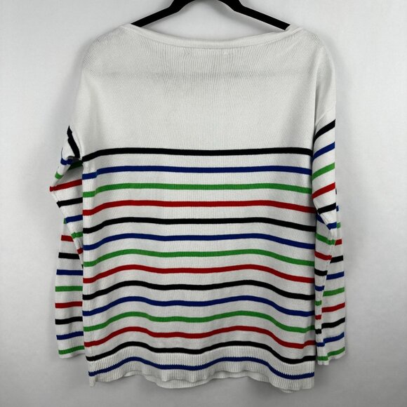Ralph Lauren Women Sweater White Mulitcolor Rainbow Stripes Gold Buttons Size M - Picture 5 of 7